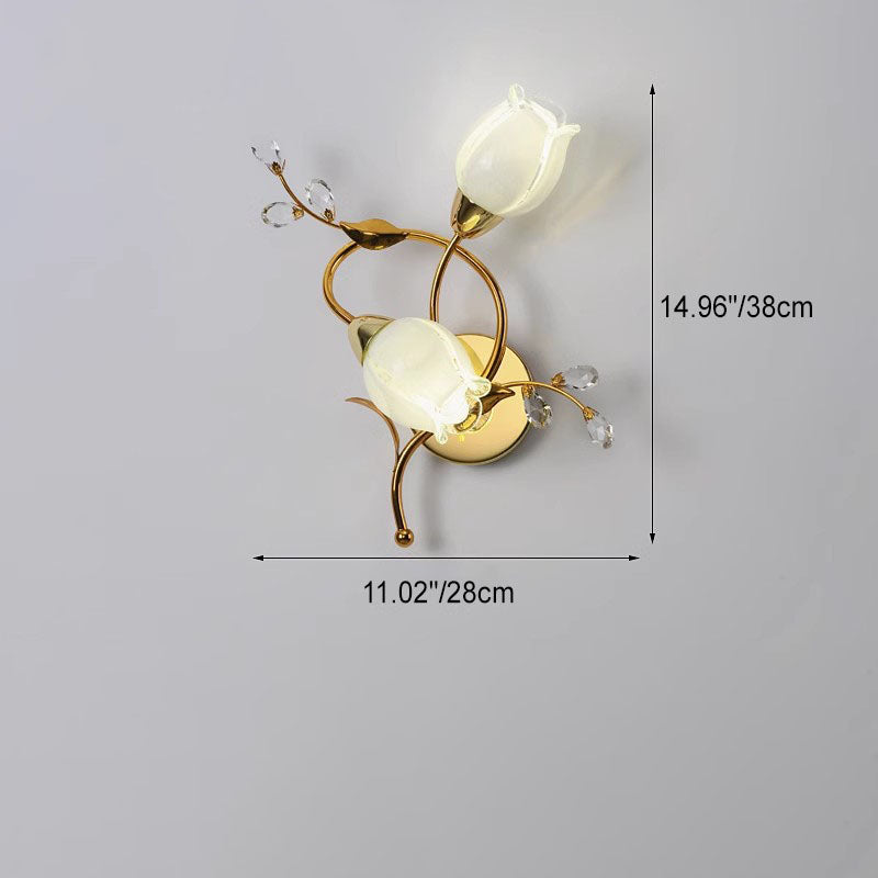 Flower Hardware Glass Crystal 2-Light Wall Lamp