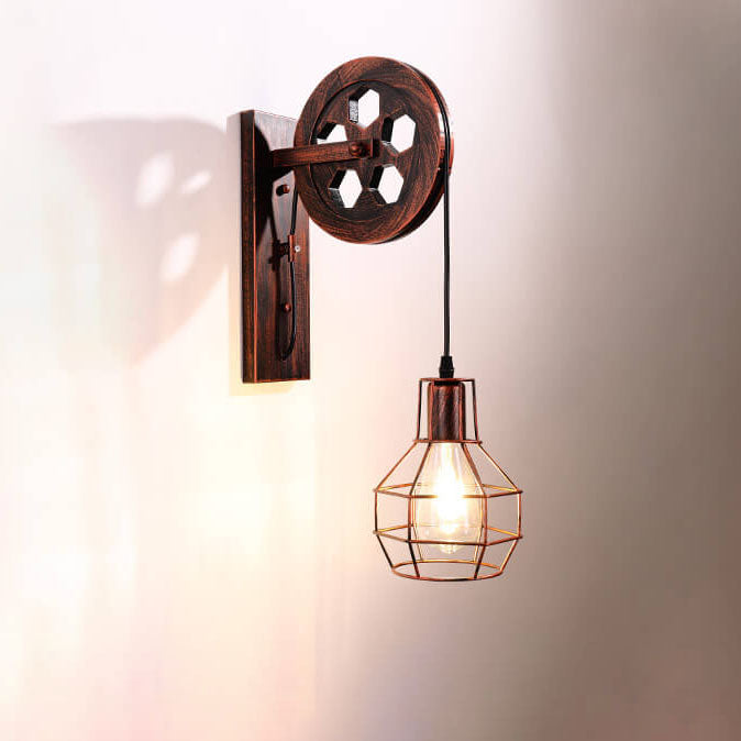 Iron Pulley Cage Wall Lamp