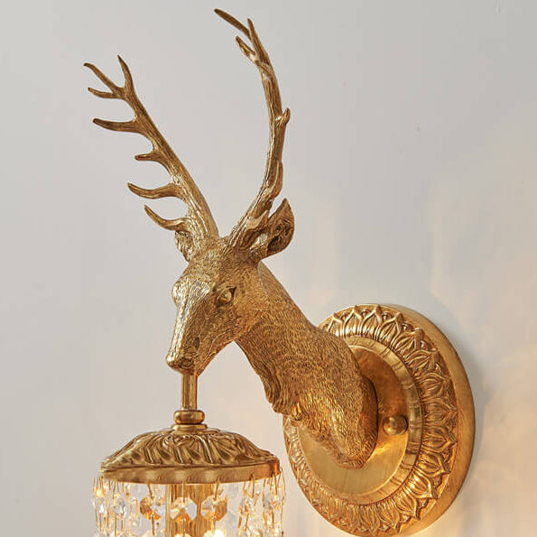 Deer Head Brass Crystal Wall Lamp