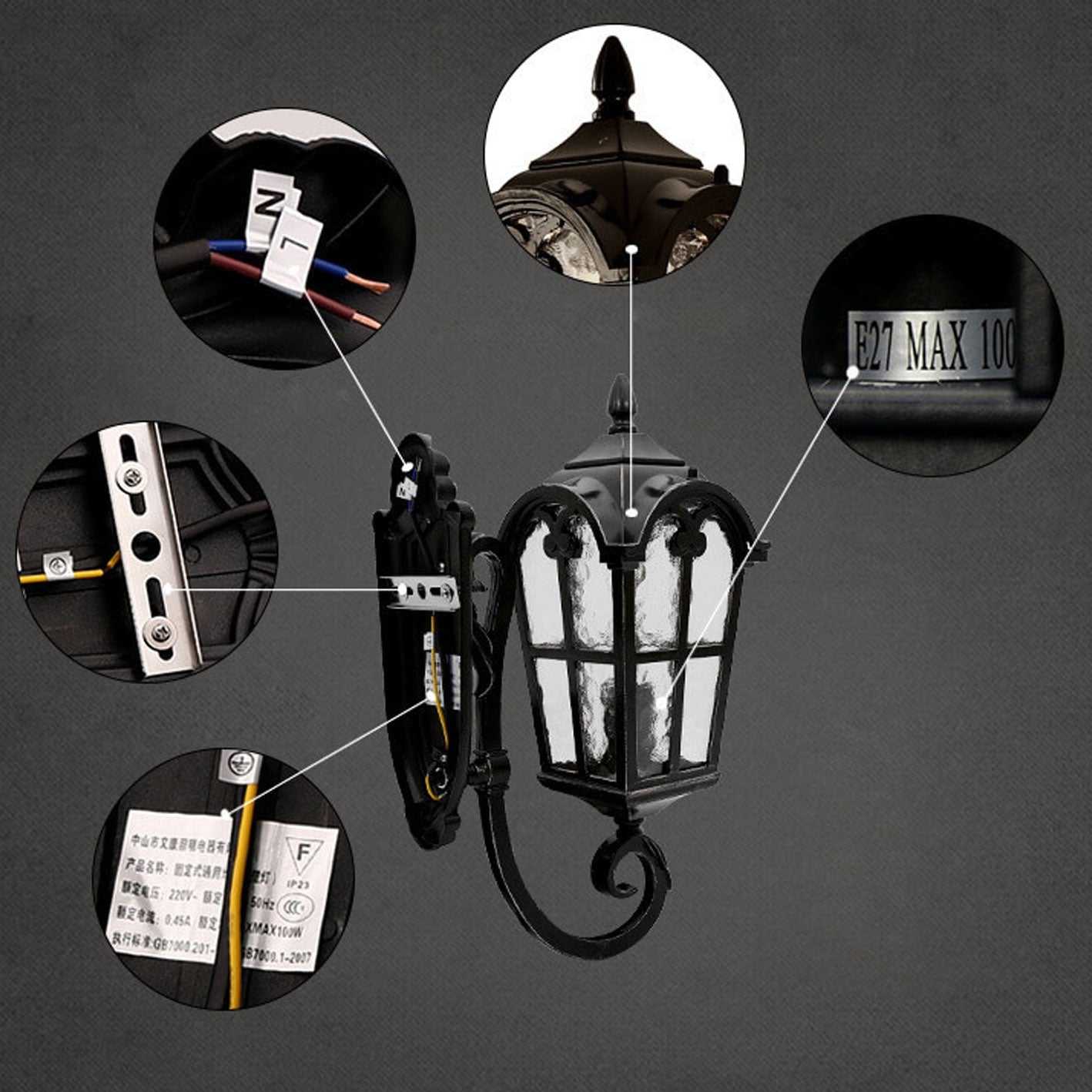 Glass Aluminum Lantern Outdoor Light