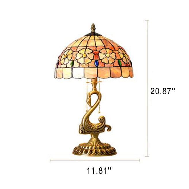 Floral Stained Glass Swan 2-Light Table Lamp