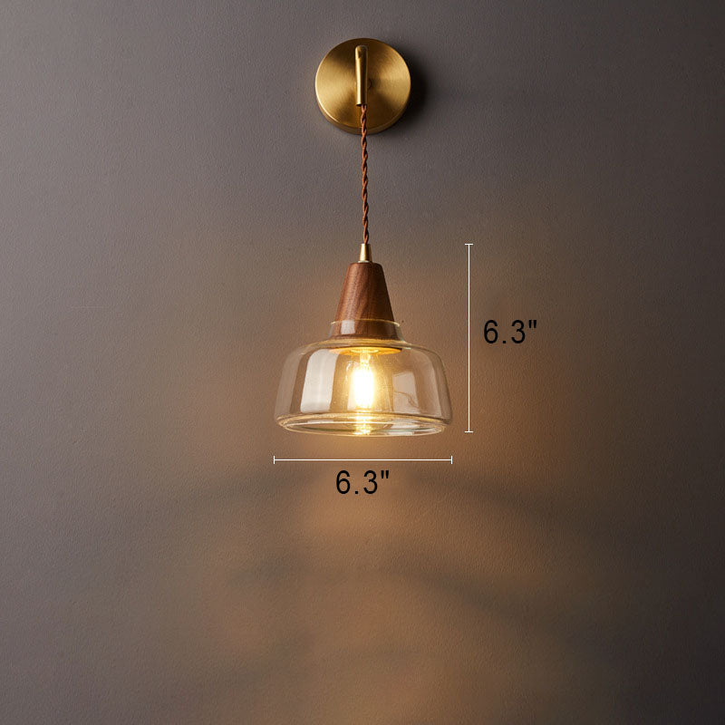 Walnut Glass Copper Cylinder Wall Lamp