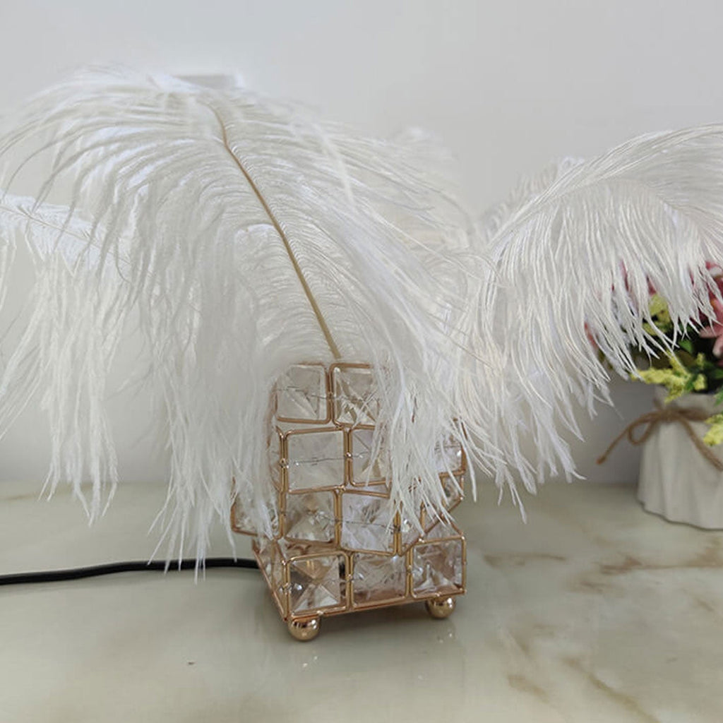 Crystal Cube Ostrich Feather Table Lamp