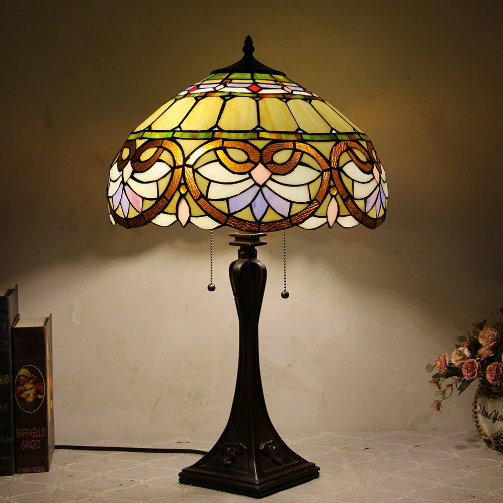 Mediterranean Stained Glass Cone 2-Light Table Lamp
