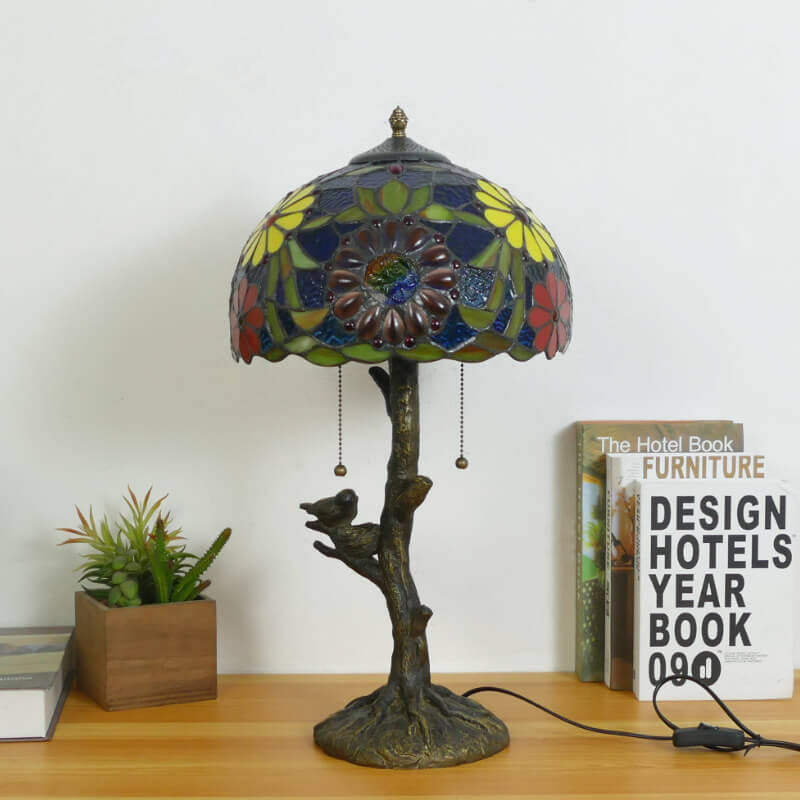 Dragonfly Flower Stained Glass 2-Light Table Lamp