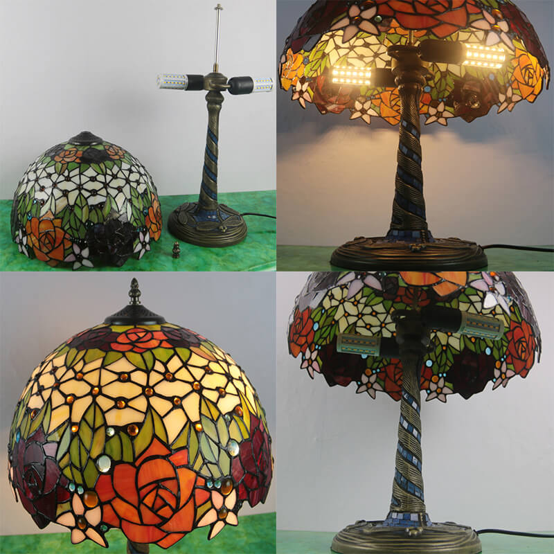 Flower Decor Stained Glass 2-Light Table Lamp
