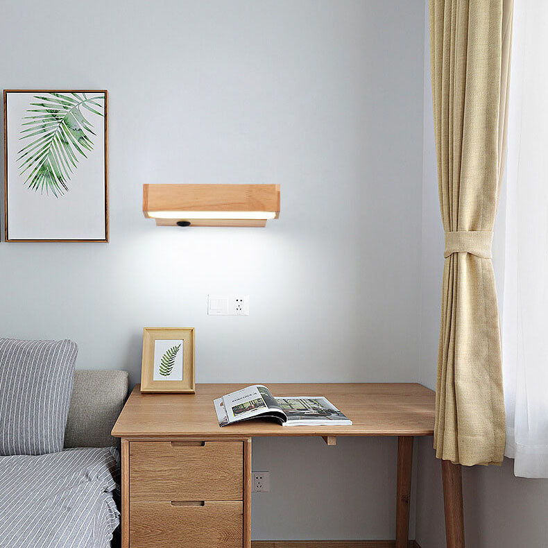 Log Wooden Rectangular Rotatable Wall Lamp