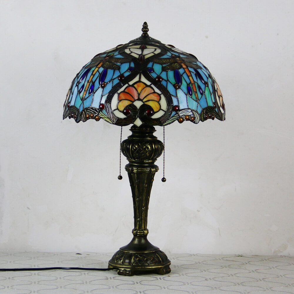 Dragonfly Peacock Glass Resin Table Lamp