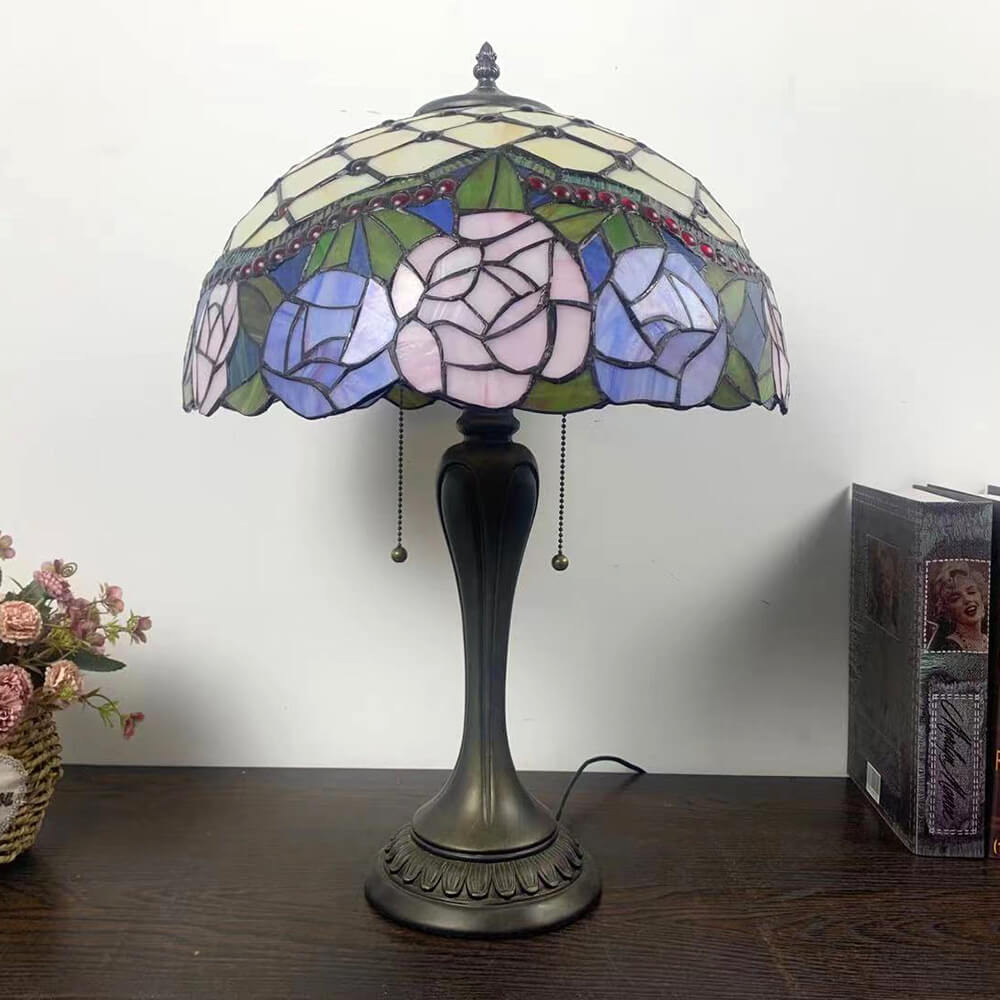 Flowers Stained Glass 2-Light Table Lamp