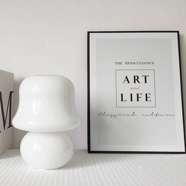 Cream Handmade Glass Mushroom Table Lamp