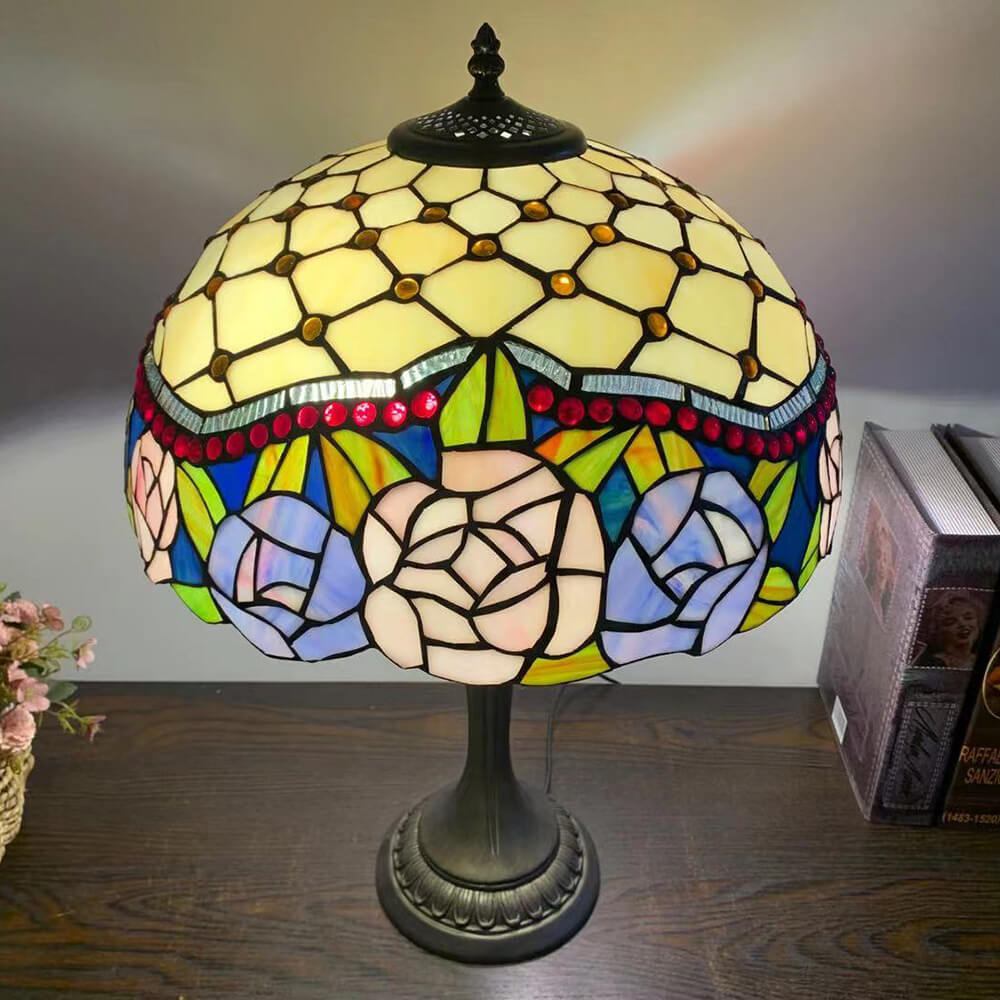 Flowers Stained Glass 2-Light Table Lamp