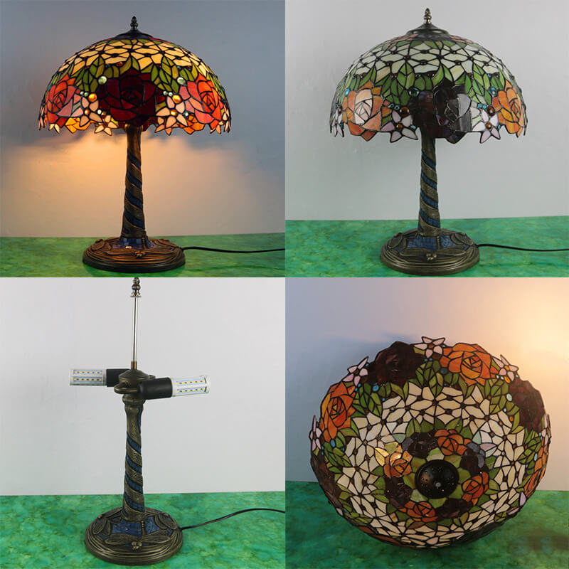 Flower Decor Stained Glass 2-Light Table Lamp