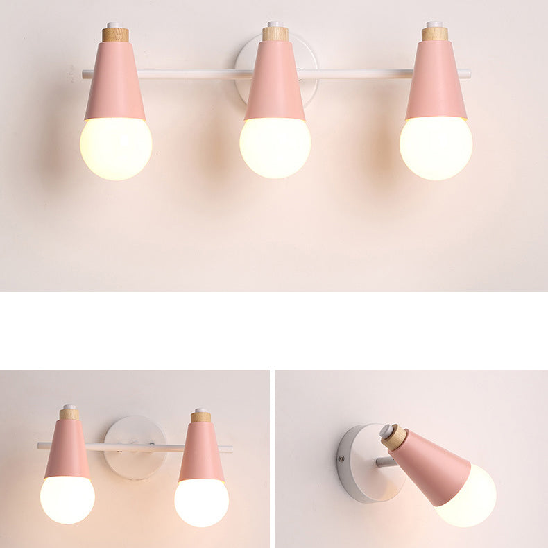 Wood Iron Horn Cone 2-Light Wall Lamp
