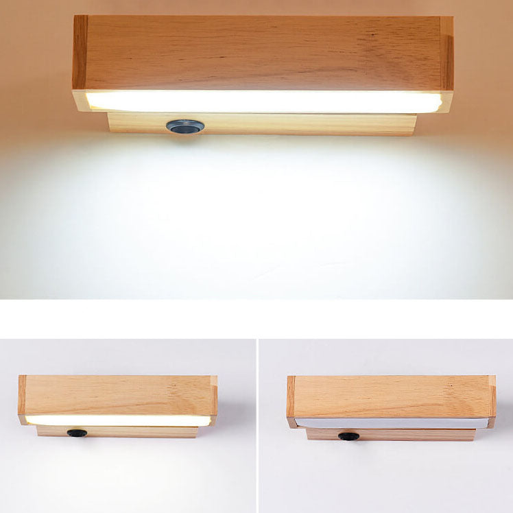 Log Wooden Rectangular Rotatable Wall Lamp