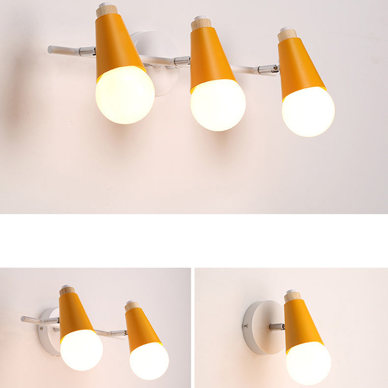 Wood Iron Horn Cone 2-Light Wall Lamp