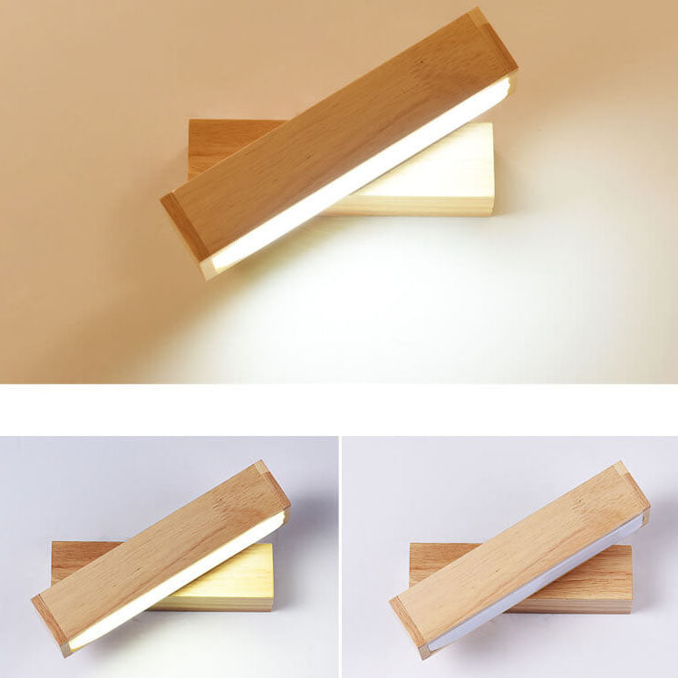 Log Wooden Rectangular Rotatable Wall Lamp
