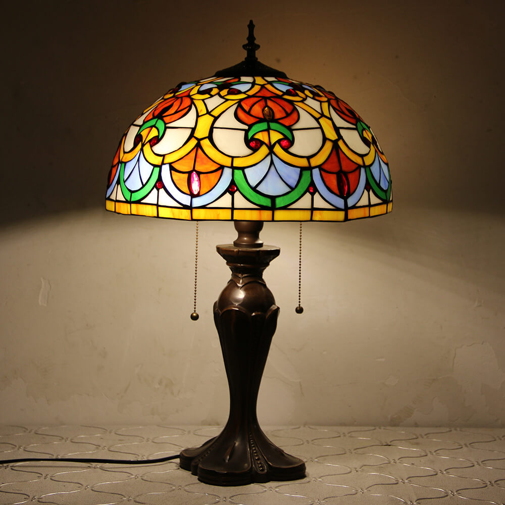 Flowers Stained Glass Pull Table Lamp