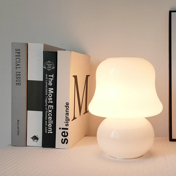 Cream Handmade Glass Mushroom Table Lamp