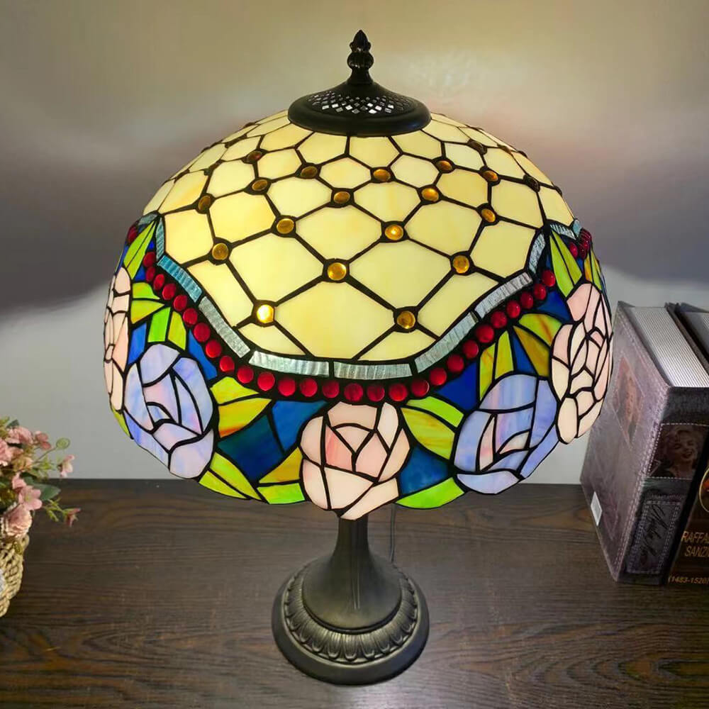 Flowers Stained Glass 2-Light Table Lamp