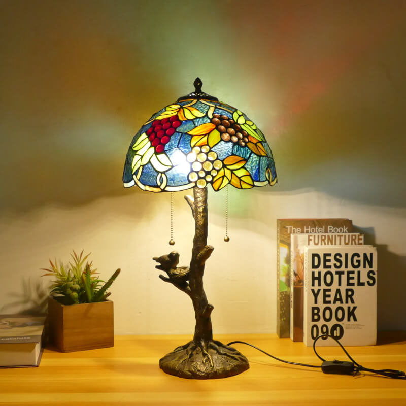 Dragonfly Flower Stained Glass 2-Light Table Lamp