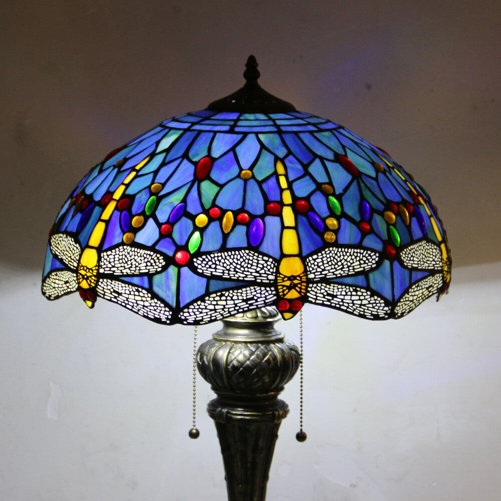 Dragonfly Peacock Glass Resin Table Lamp