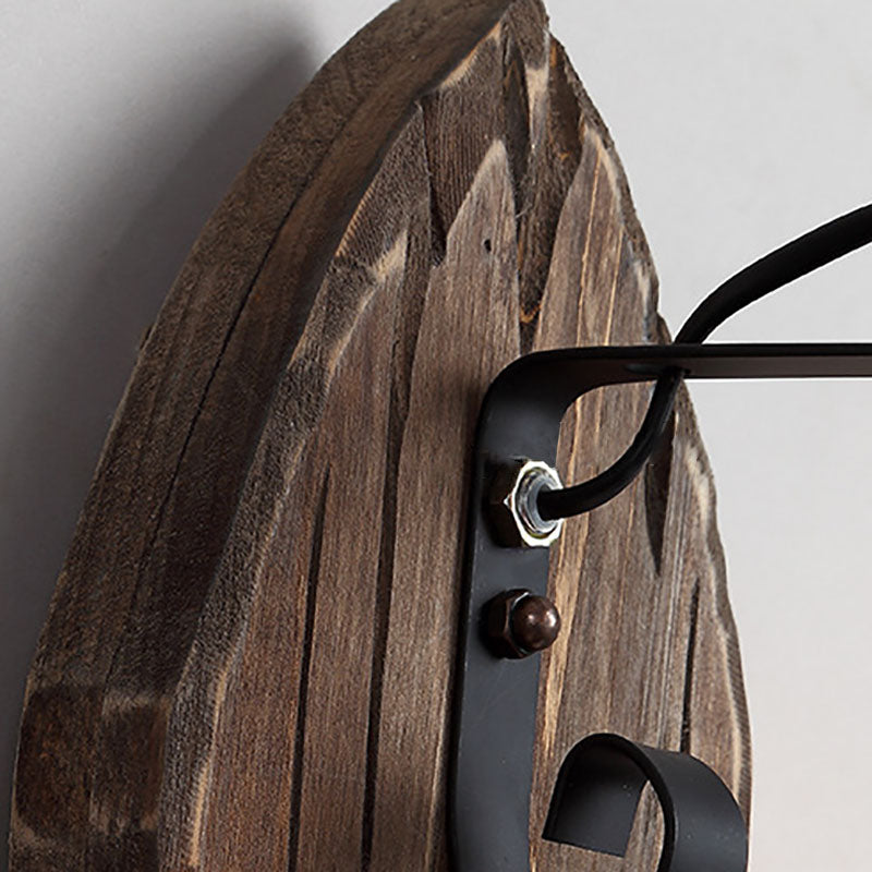Farmhouse Wood Disc Iron Wall Lamp