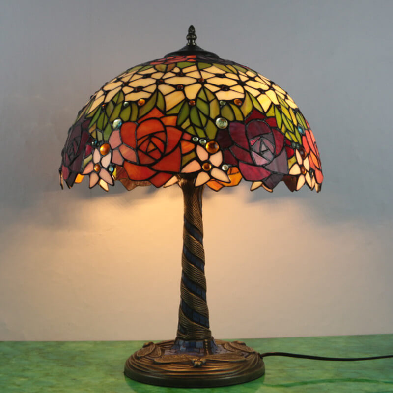 Flower Decor Stained Glass 2-Light Table Lamp
