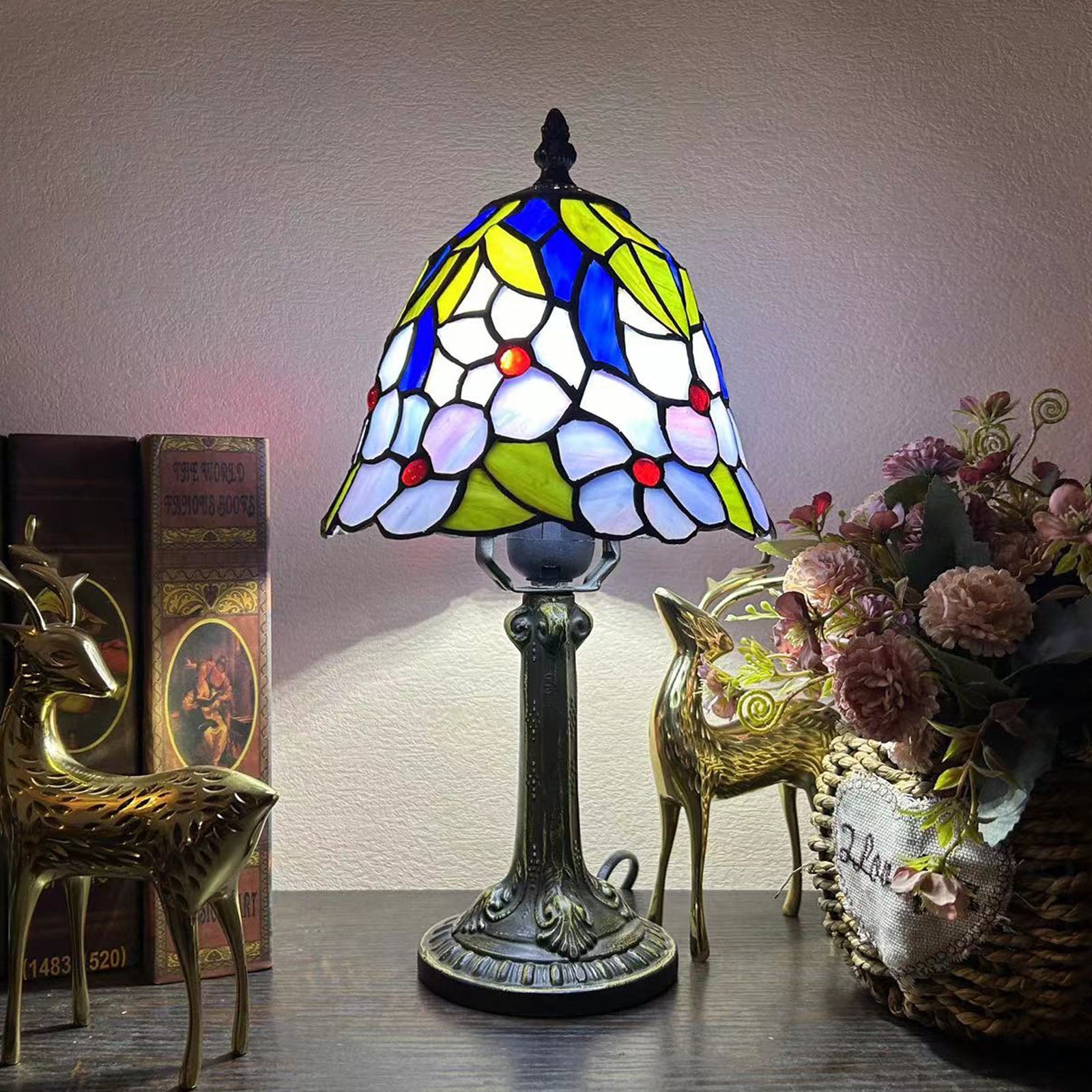 Alloy Glass Dome Flower Table Lamp