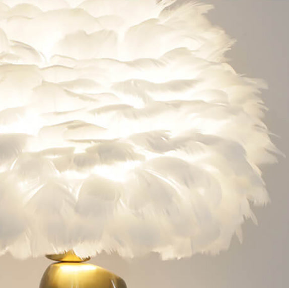 White Feather Pom Pom Table Lamp