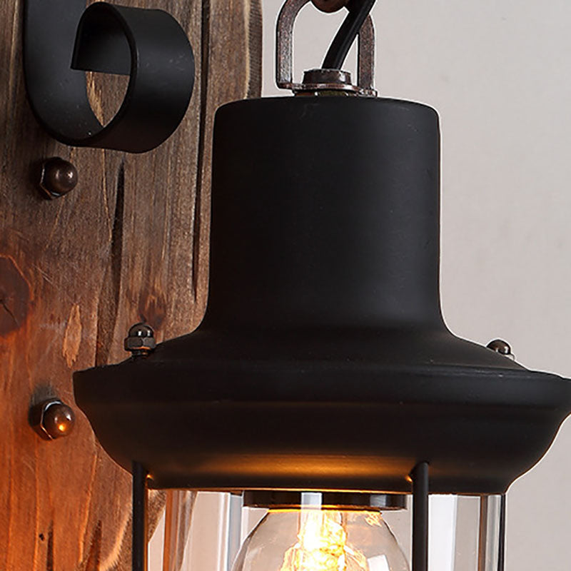 Farmhouse Wood Disc Iron Wall Lamp