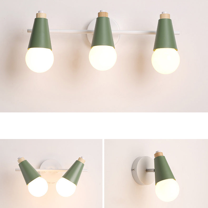 Wood Iron Horn Cone 2-Light Wall Lamp