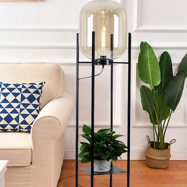 Round Glass Jar Iron Floor Lamp