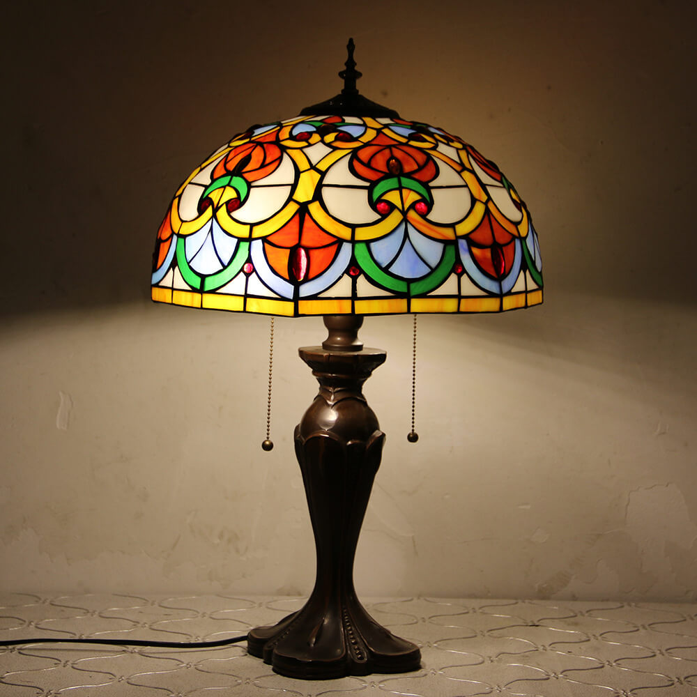 Flowers Stained Glass Pull Table Lamp