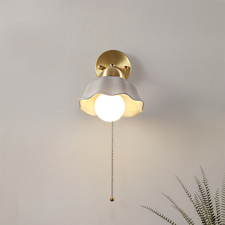 Floral Copper Ceramic Pull Wall Lamp