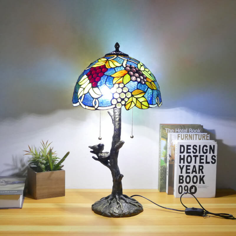 Dragonfly Flower Stained Glass 2-Light Table Lamp