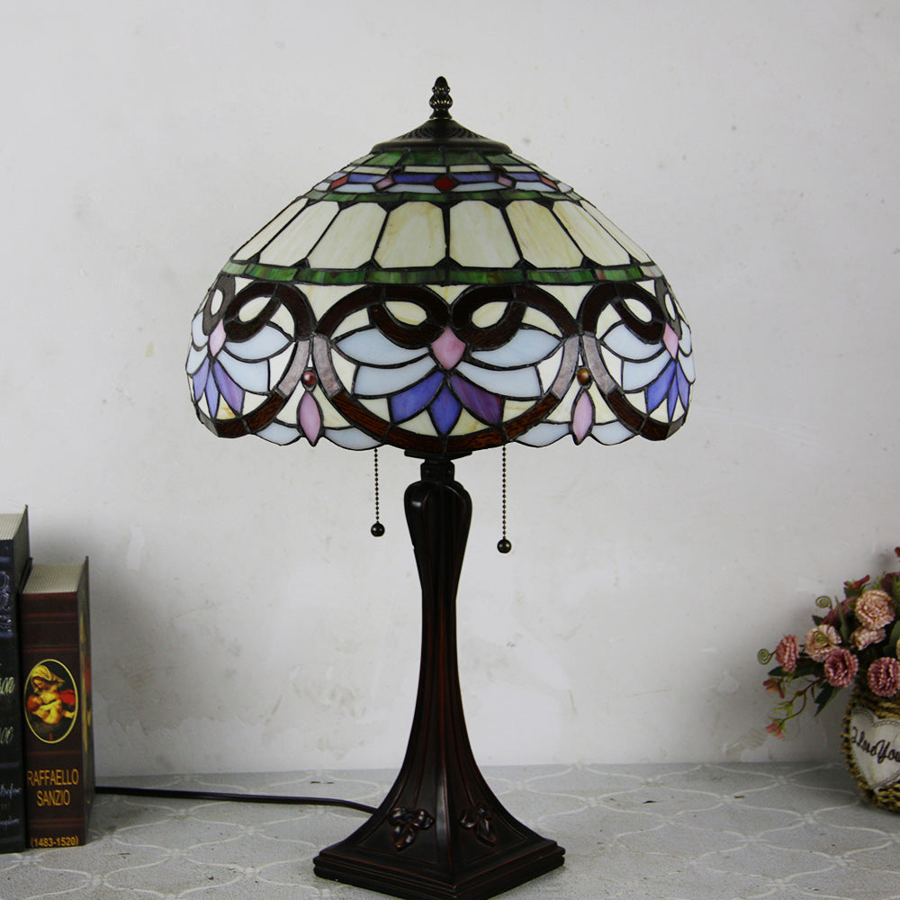 Mediterranean Stained Glass Cone 2-Light Table Lamp