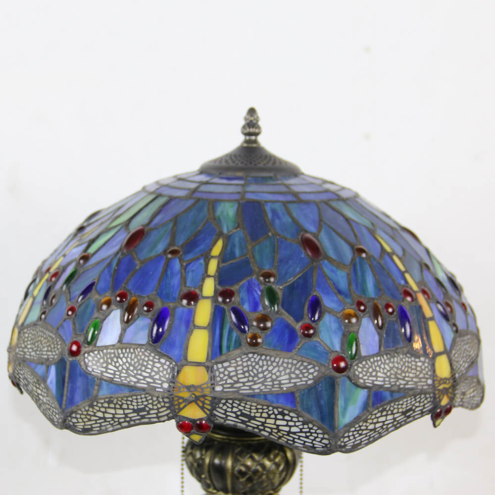 Dragonfly Peacock Glass Resin Table Lamp