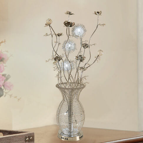 Floral Vase Aluminum Bedroom 3-Light Table Lamp