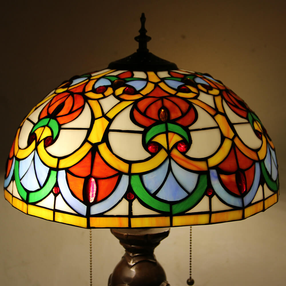 Flowers Stained Glass Pull Table Lamp