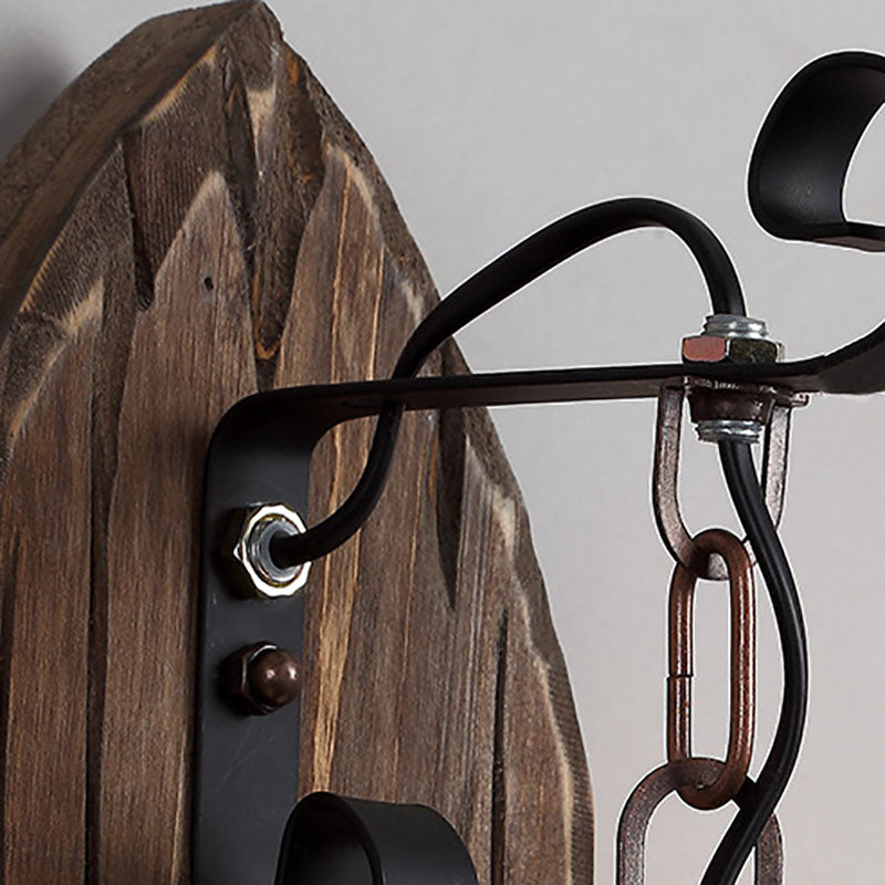 Farmhouse Wood Disc Iron Wall Lamp