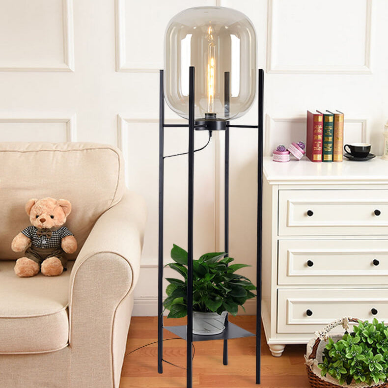 Round Glass Jar Iron Floor Lamp