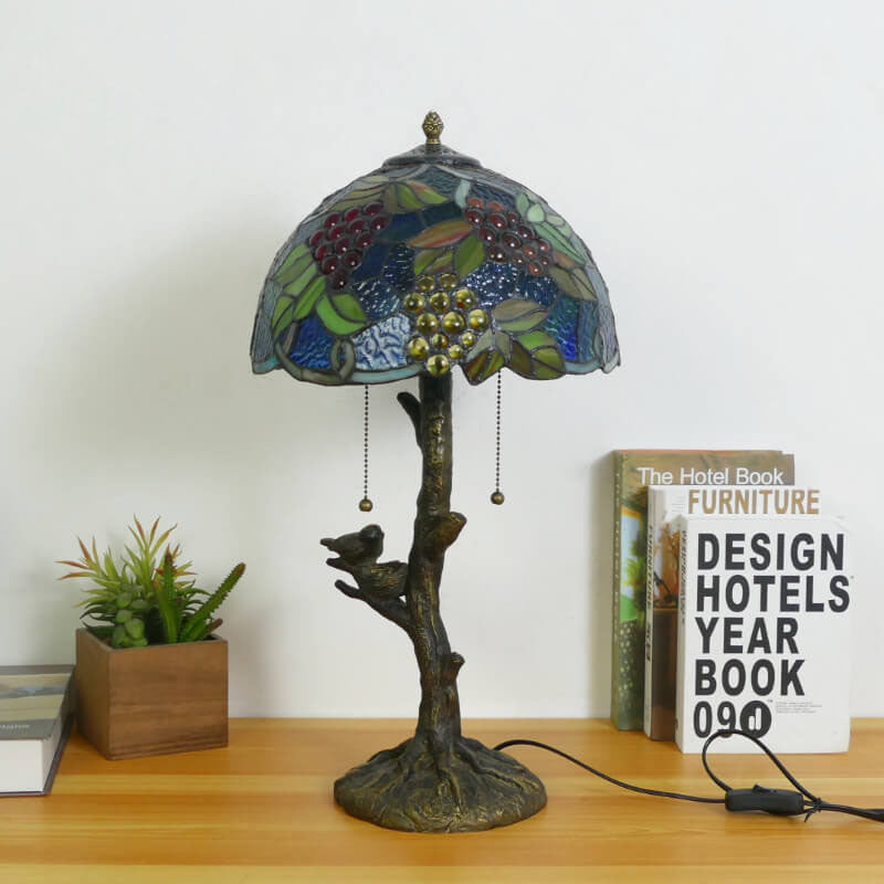 Dragonfly Flower Stained Glass 2-Light Table Lamp