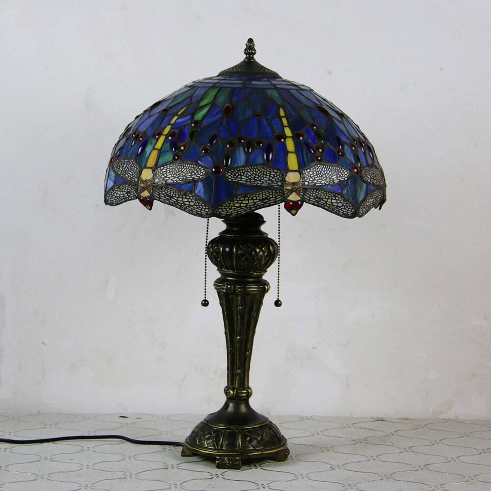 Dragonfly Peacock Glass Resin Table Lamp