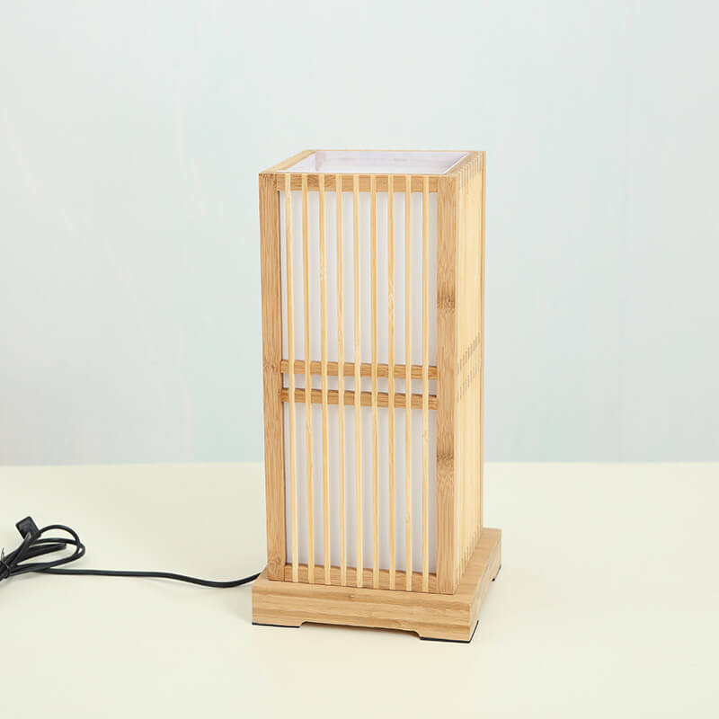 Style Wooden Square Shaped Table Lamp