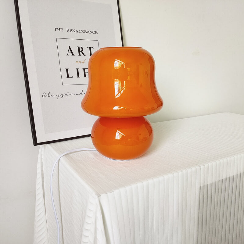 Cream Handmade Glass Mushroom Table Lamp