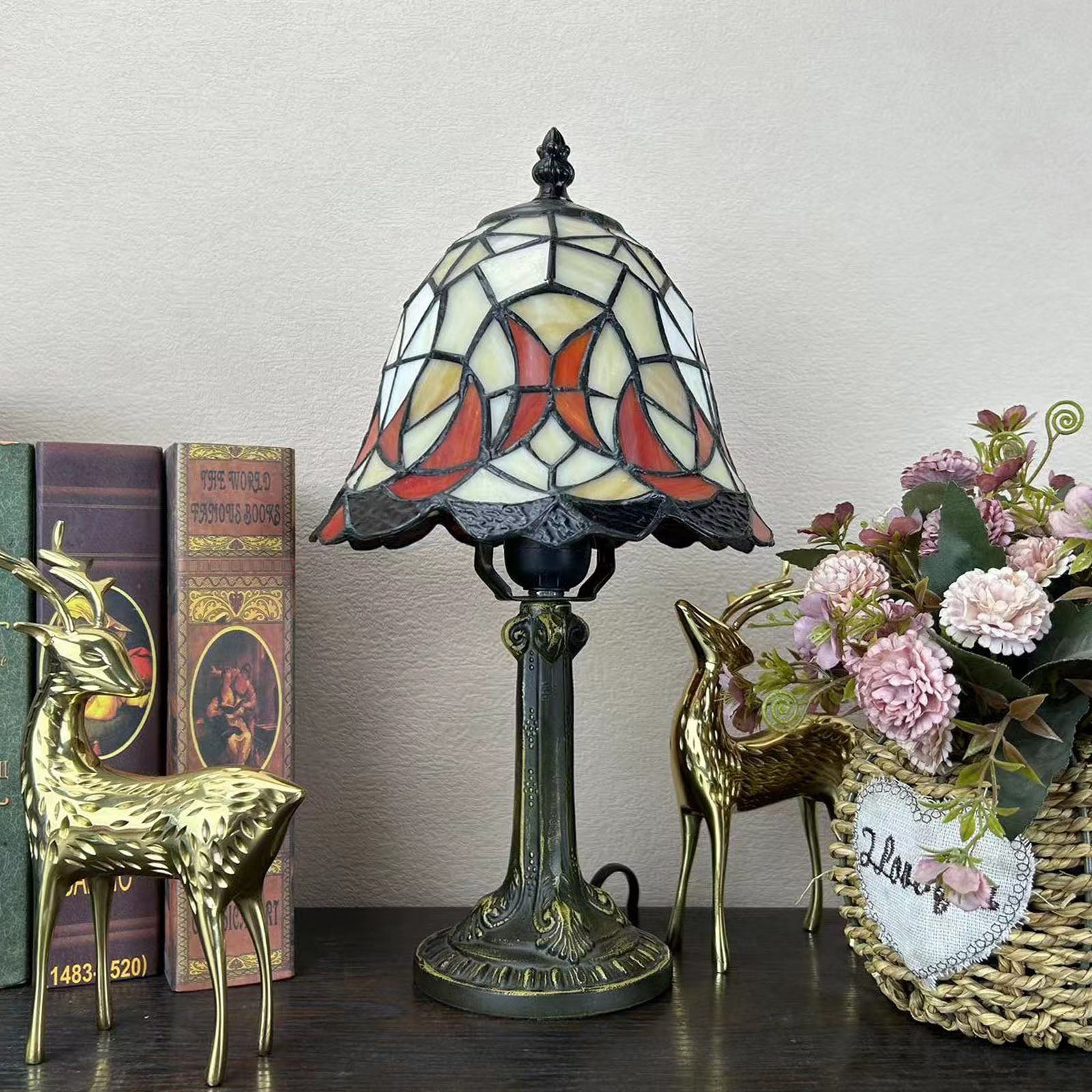 Alloy Glass Dome Flower Table Lamp