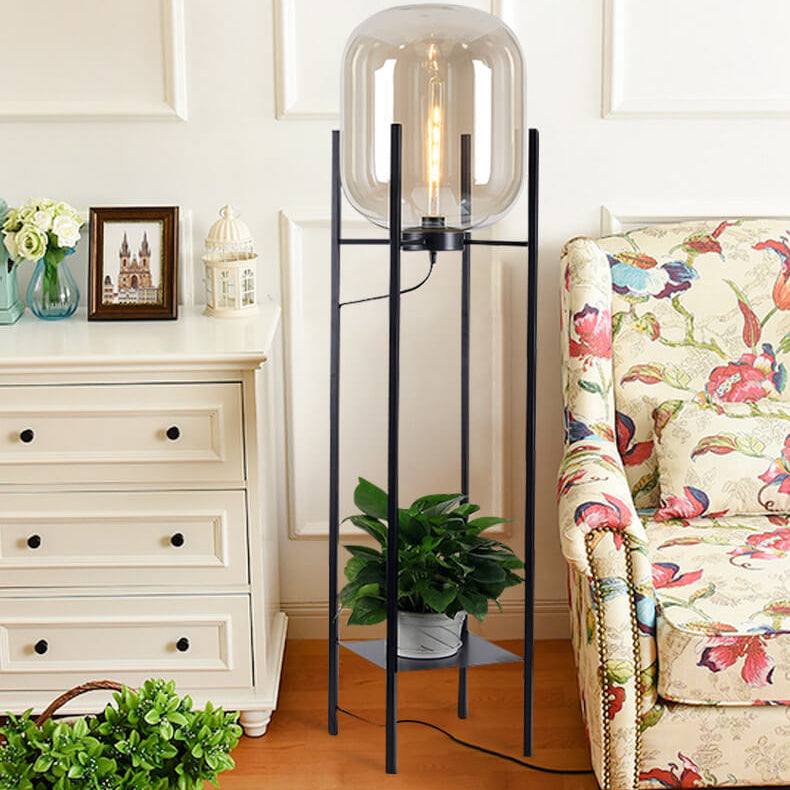 Round Glass Jar Iron Floor Lamp