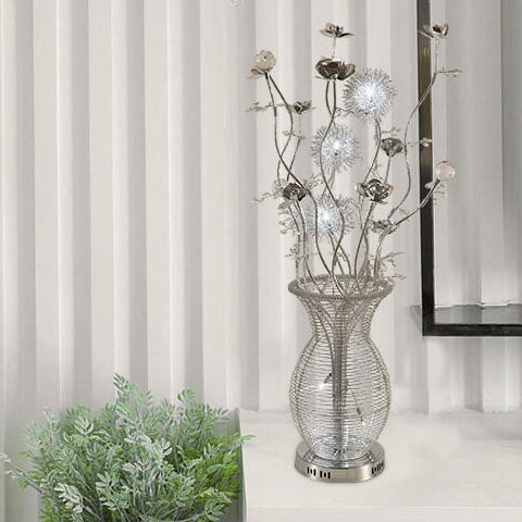 Floral Vase Aluminum Bedroom 3-Light Table Lamp