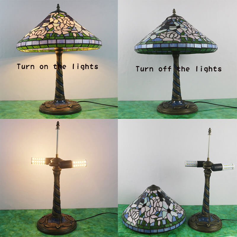 Flower Decor Stained Glass 2-Light Table Lamp