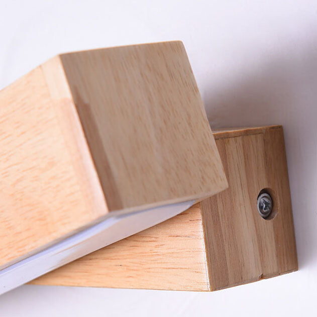 Log Wooden Rectangular Rotatable Wall Lamp